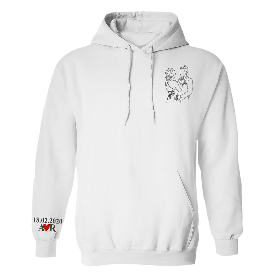 Custom Photo Line Art - Personalized Couple Embroidered Hoodie