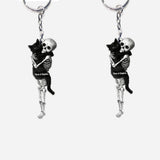 Funny Skeleton & Cat - Personalized Black Cat Custom Shaped Keychain