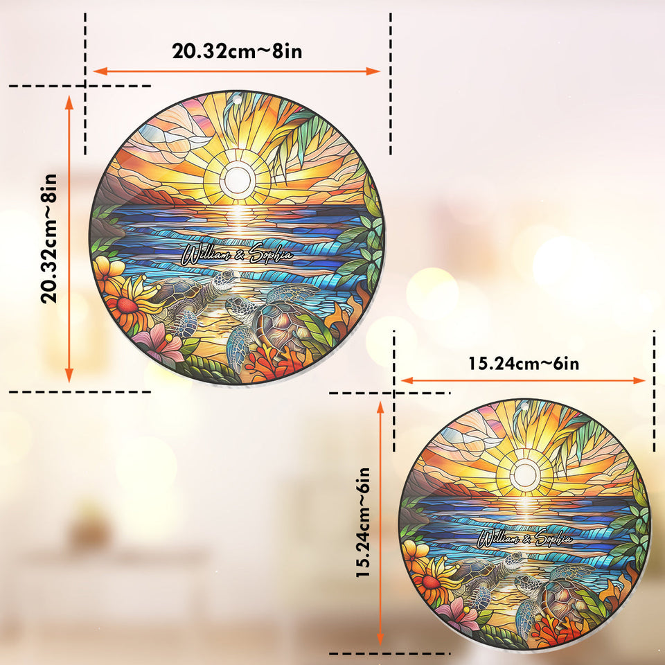 Romantic Sunset - Personalized Turtle Window Hanging Suncatcher Ornament