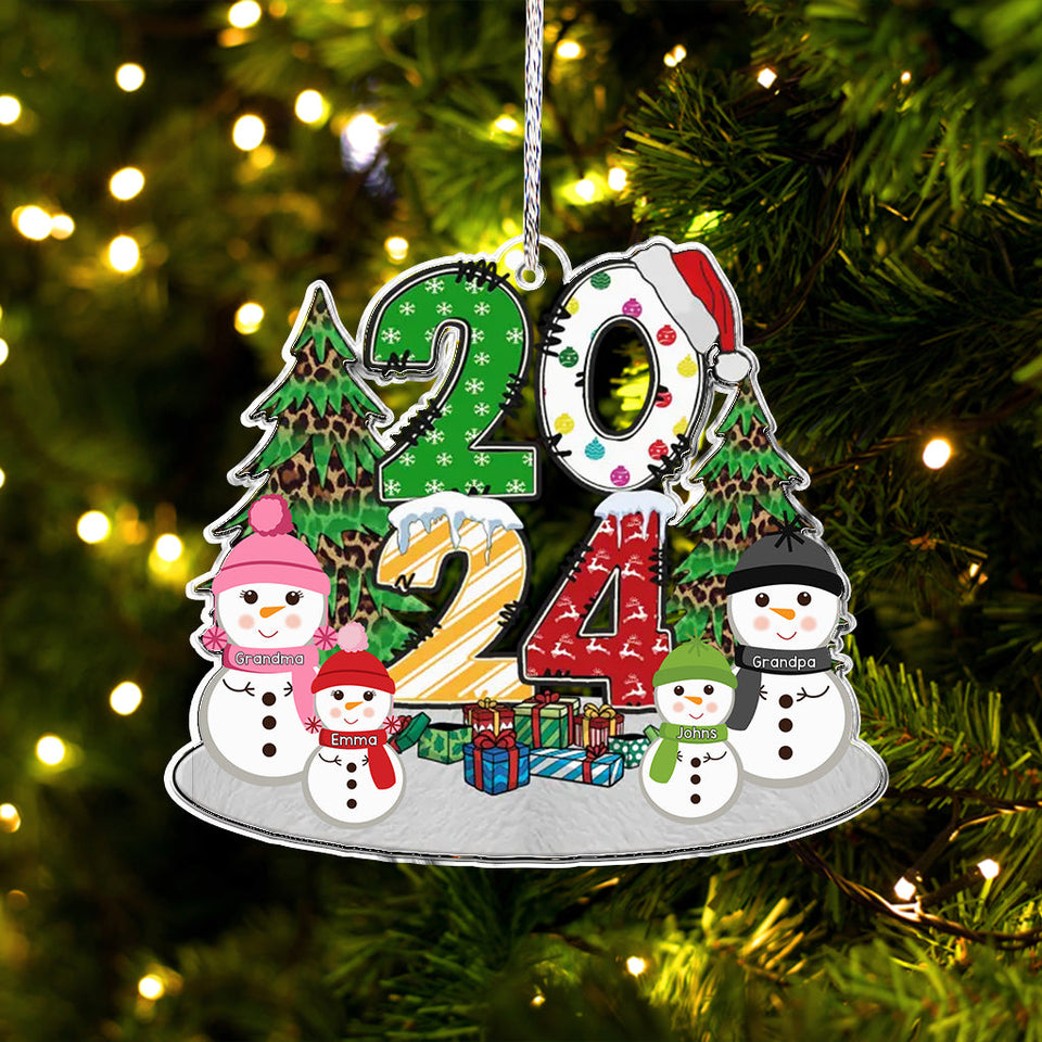 Lovely Snowman Grandkids - Personalized Grandma Custom Shaped Ornament