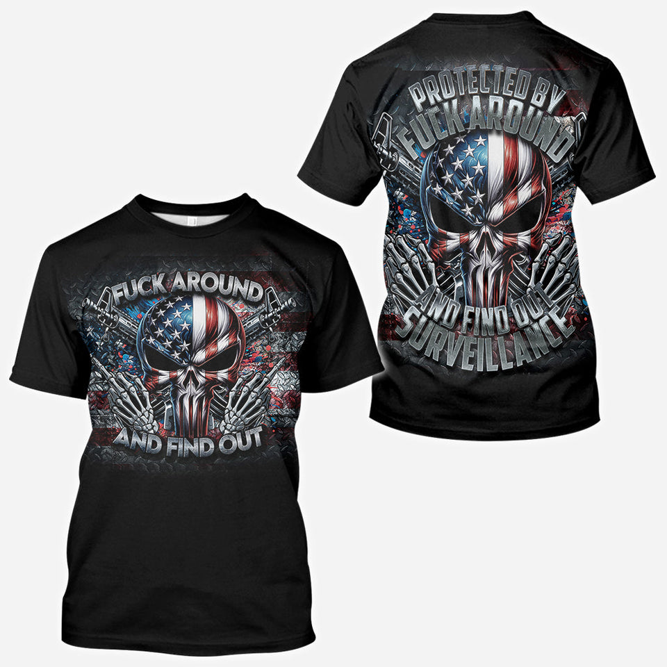 Protected by Fck Around and Find out Surveillance - Personalized Skull All Over Shirt