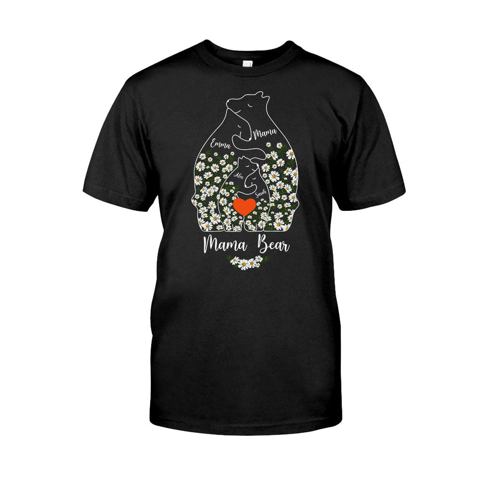 Floral Mama Bear And Cubs Hugging - Personalized Mother T-shirt And Hoodie