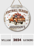 Welcome To Football Season - Personalized Football Round Wood Sign