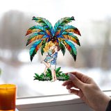 Romantic Couple Under The Palm Tree - Personalized Couple Window Hanging Suncatcher Ornament