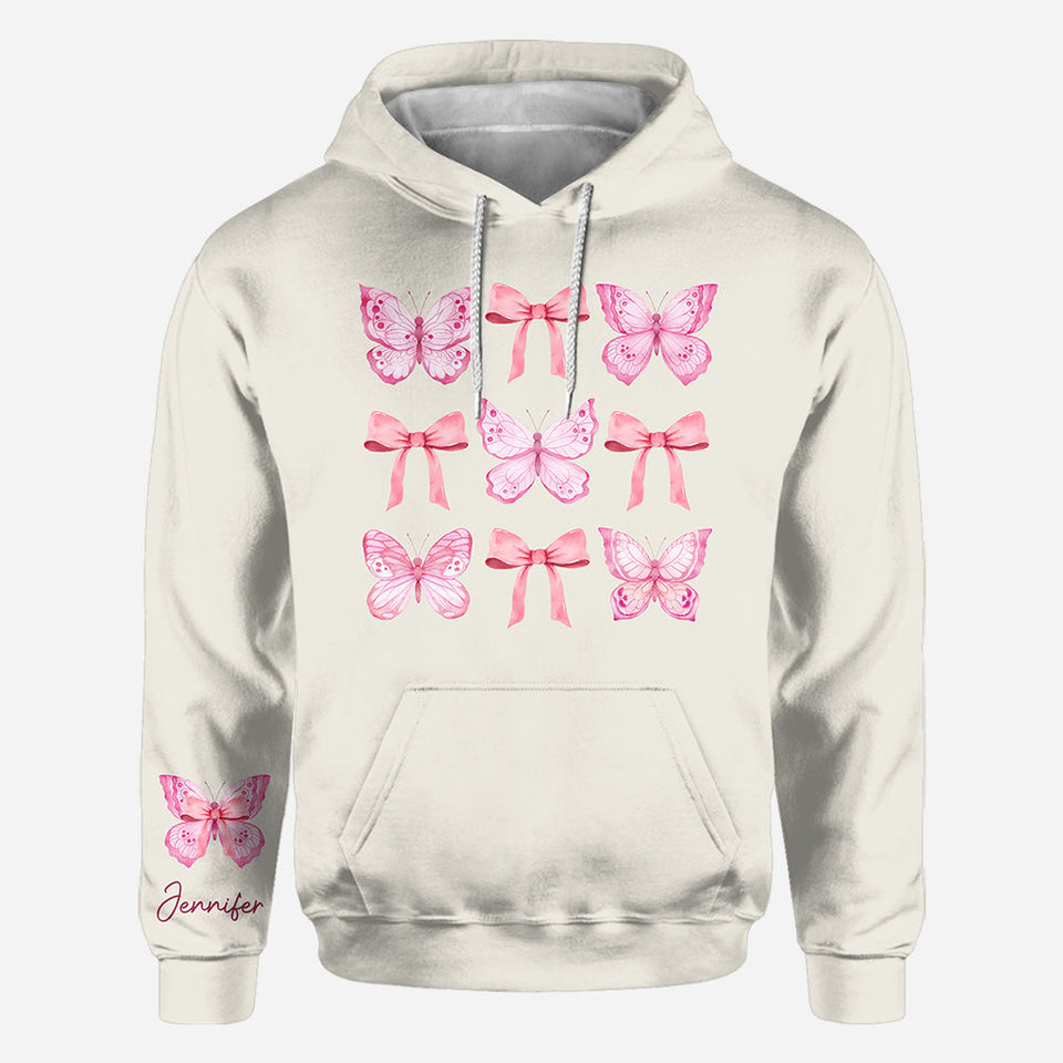 Pink Ribbon Coquette Bow Watercolor Butterfly - Personalized Butterfly All Over Shirt