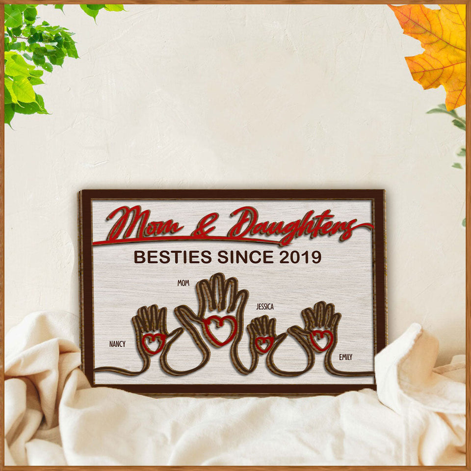 Mother And Children Hands - Personalized Mother 2 Layered Wood Sign / Wood Plaque