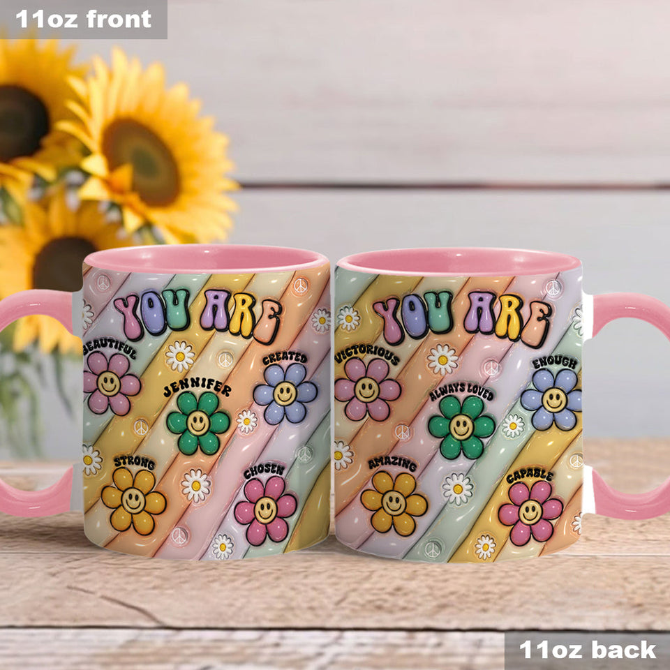 You Are Beautiful Strong Victorious Enough - Personalized Hippie Accent Mug