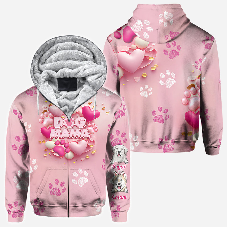 Dog Cat Mama Fur Mom 3D Pink Heart - Personalized Dog All Over Shirt