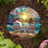 Happy Couple Enjoying Romantic Beach - Personalized Couple Round Shaped Stone