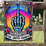 Protected by Fck Around and Find out Surveillance - Personalized Skull Rectangle Metal Sign