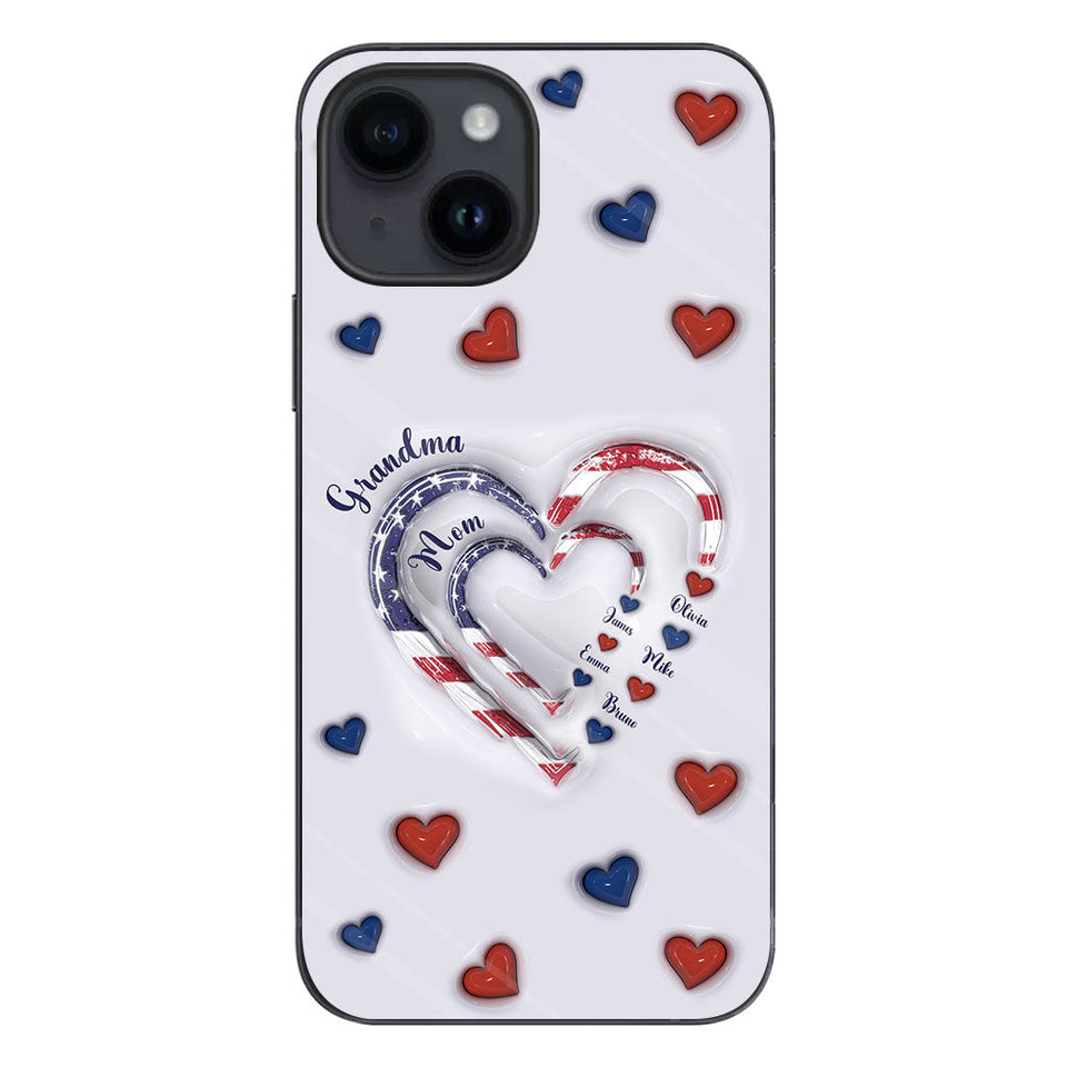 4th Of July Grandma's Hearts - Personalized Grandma Phone Case