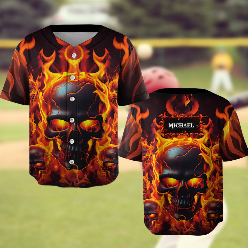 Fire Skull - Personalized Skull Baseball Jersey