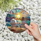 Happy Couple Enjoying Romantic Beach - Personalized Couple Round Shaped Stone