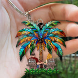 Under The Palm Tree Happy Couple - Personalized Couple Custom Shaped Keychain