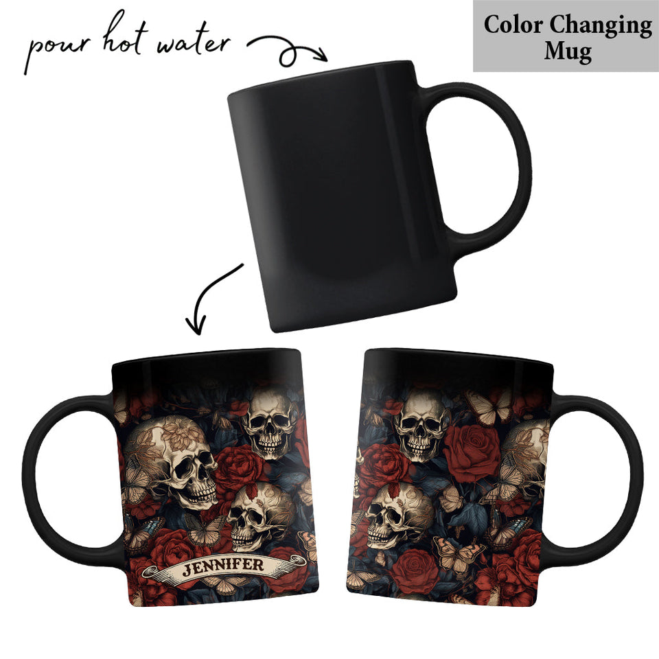 Vintage Rose Skull - Personalized Skull Mug