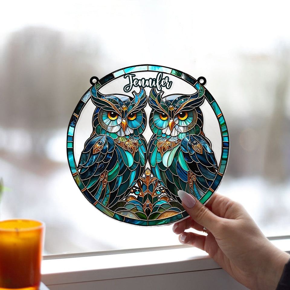 Beautiful Owls - Personalized Owl Window Hanging Suncatcher Ornament