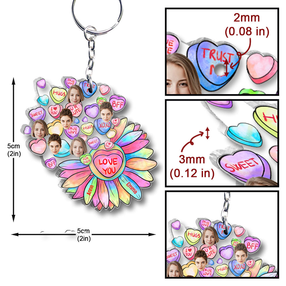 Heart Candy Flower BFF With Face Custom - Personalized Bestie Transparent Keychain