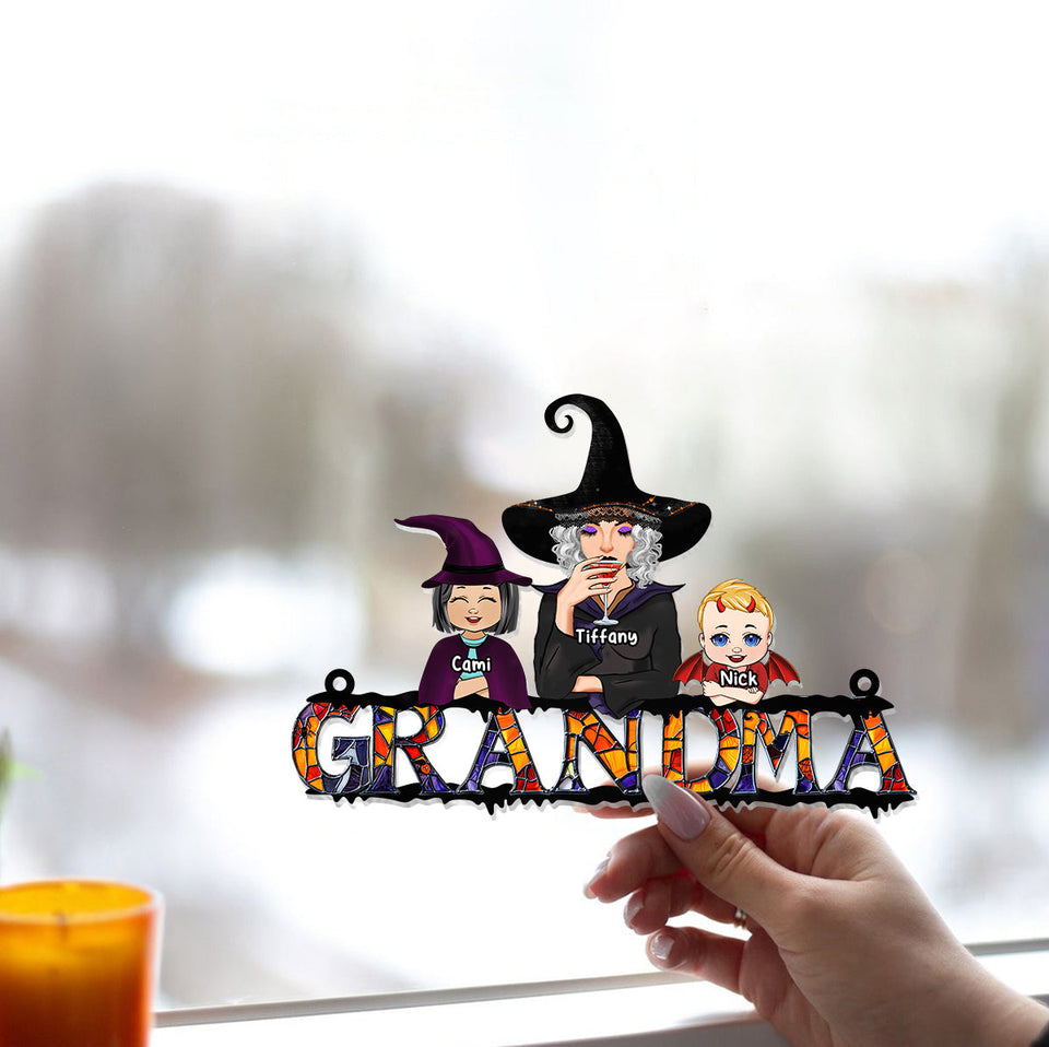 Grandma Halloween - Personalized Grandma Window Hanging Suncatcher Ornament