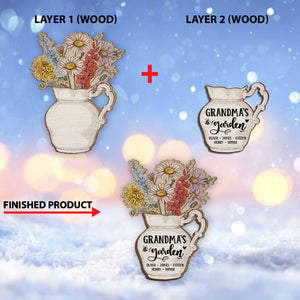 Grandma's Garden Birth Flowers Vase - Personalized Grandma 2 Layered Wood Sign / Wood Plaque