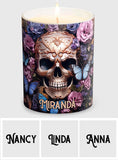 Beauty Of The Dark Skull Roses Butterflies - Personalized Skull Candle With Wooden Lid