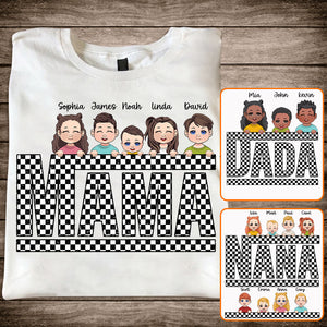 Vintage Checkered Mama Dada Mini Grandma Grandpa - Personalized Mother T-shirt And Hoodie