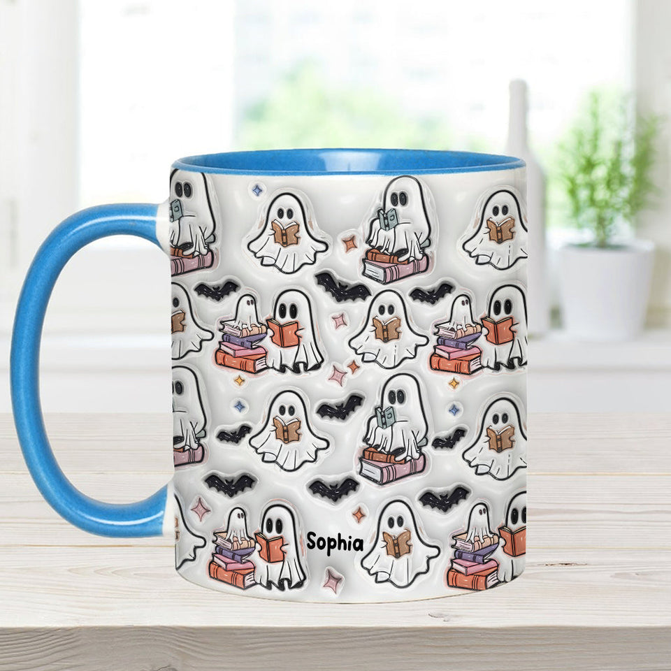 Cute Ghost Reading Booooks - Personalized Book Accent Mug