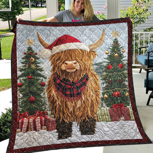 Beautiful Christmas Highland Cow - Personalized Quilt