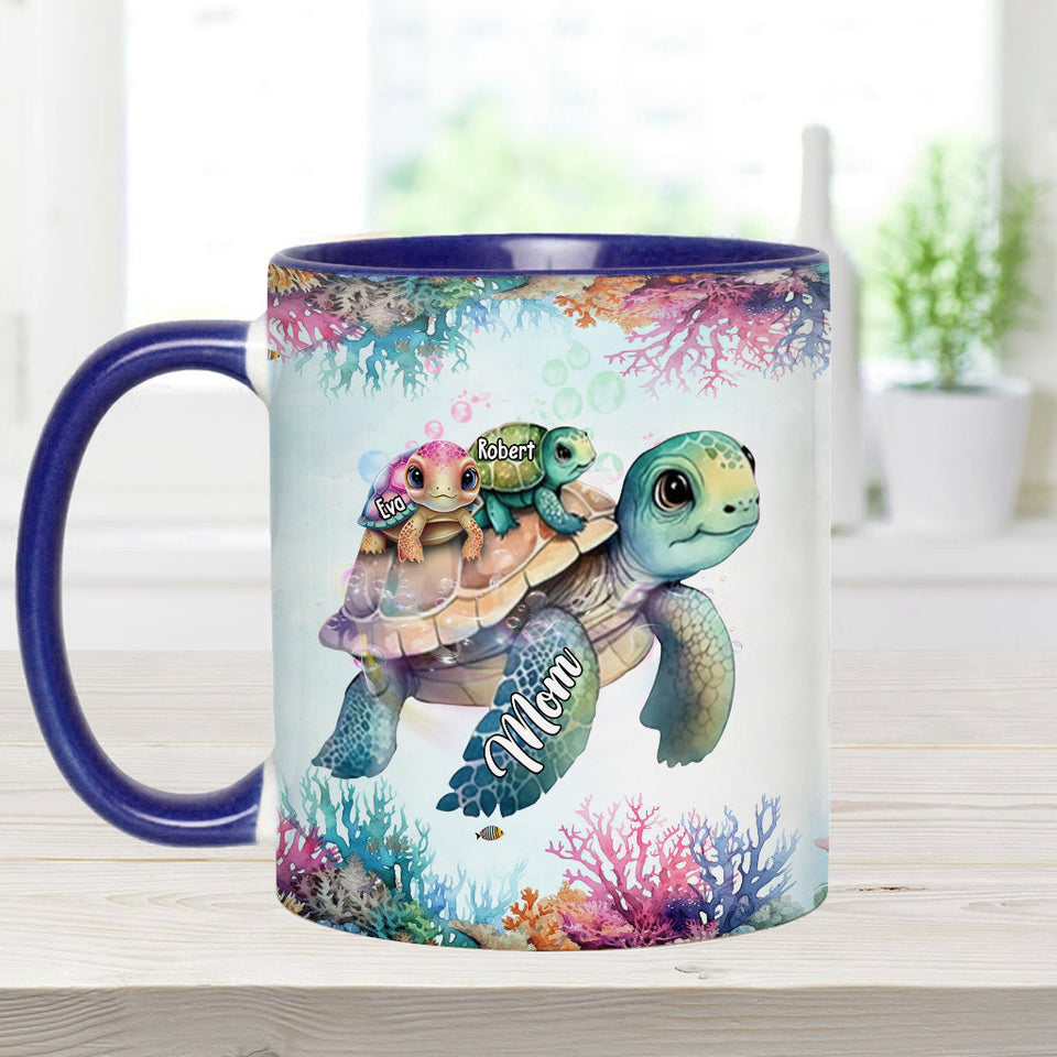 Turtle Mom Thanks For Always Having Our Backs - Personalized Turtle Accent Mug