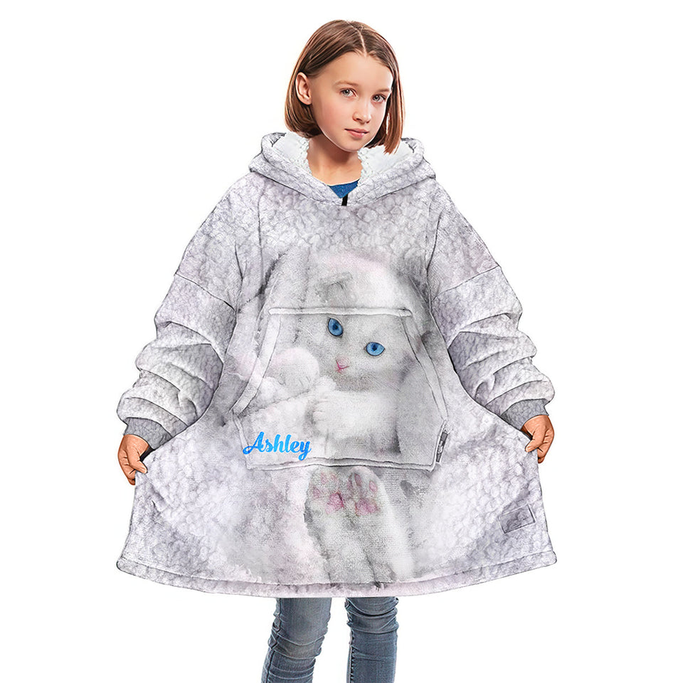 Happy Kitty - Personalized Cat Blanket Hoodie