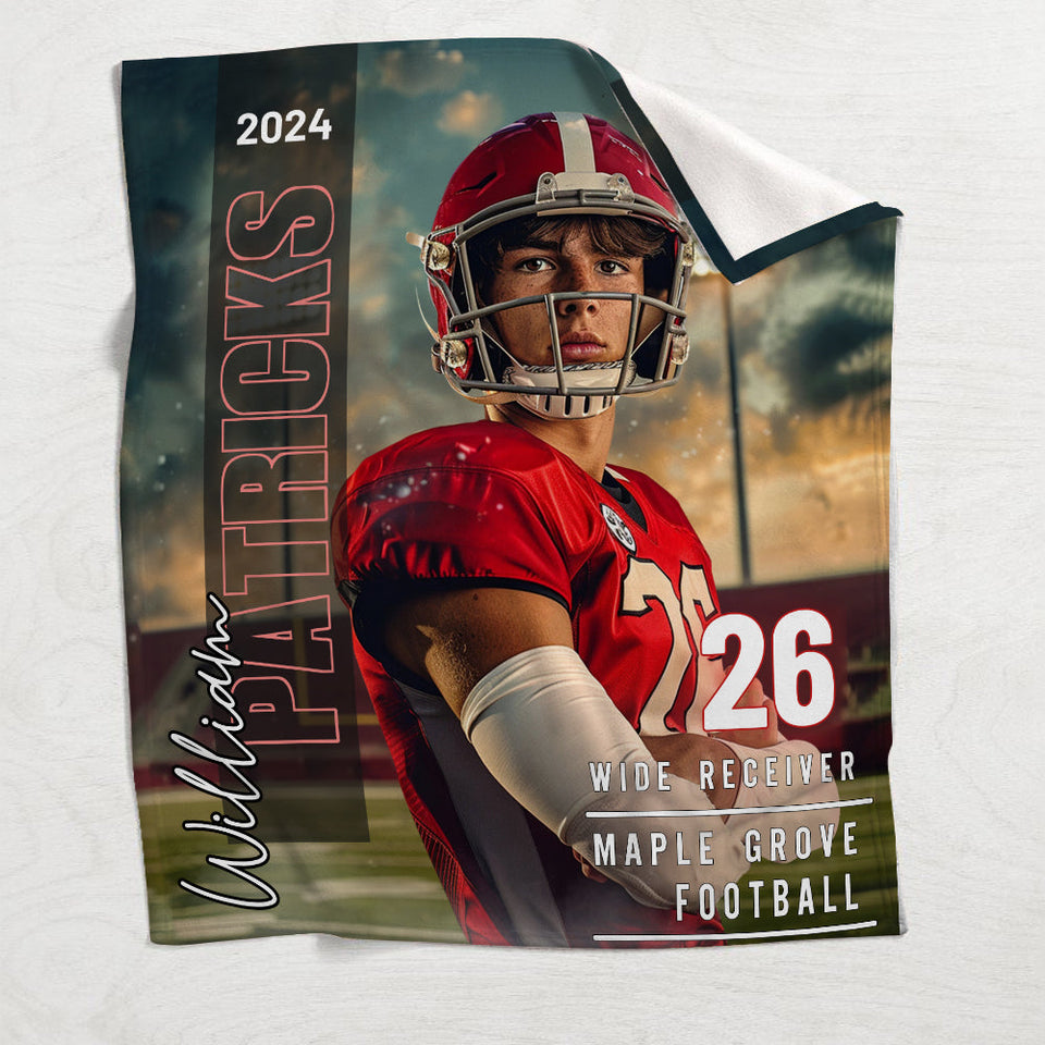 Any Photo, Name, School... - Personalized Football Blanket