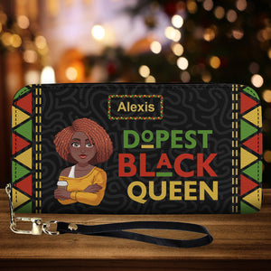 Dope Black Queen - Personalized African American Leather Long Wallet