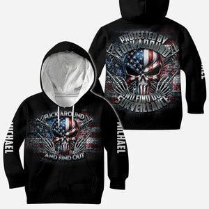 Protected by Fck Around and Find out Surveillance - Personalized Skull All Over Shirt