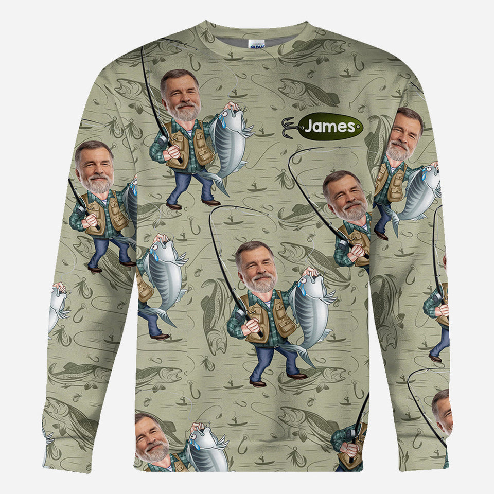 Funny Caricature Face - Personalized Fishing All Over Shirt