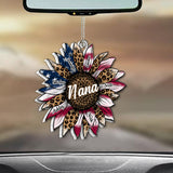 Grandma's Sunflower 4th Of July Flag - Personalized Grandma Custom Shaped Car Ornament
