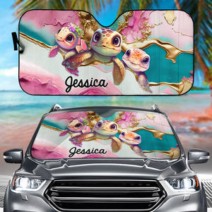 Cute Pink Turtle - Personalized Turtle Car Sunshade