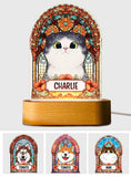 Pet With Stained Glass - Personalized Dog Shaped Plaque Light Base