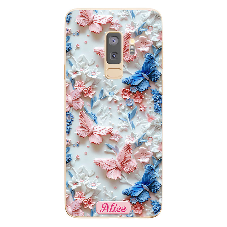Pink And Blue Butterflies - Personalized Butterfly Clear Phone Case