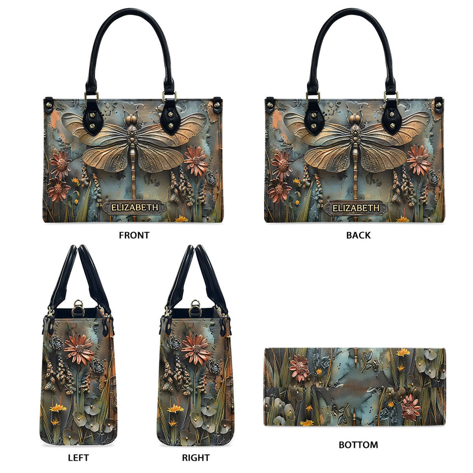 Stunning Dragonfly - Personalized Dragonfly Leather Handbag