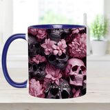 Pink Flowers Black Skulls - Personalized Skull Accent Mug