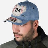 Baseball Mom Number Custom Denim Pattern - Personalized Baseball Classic Cap