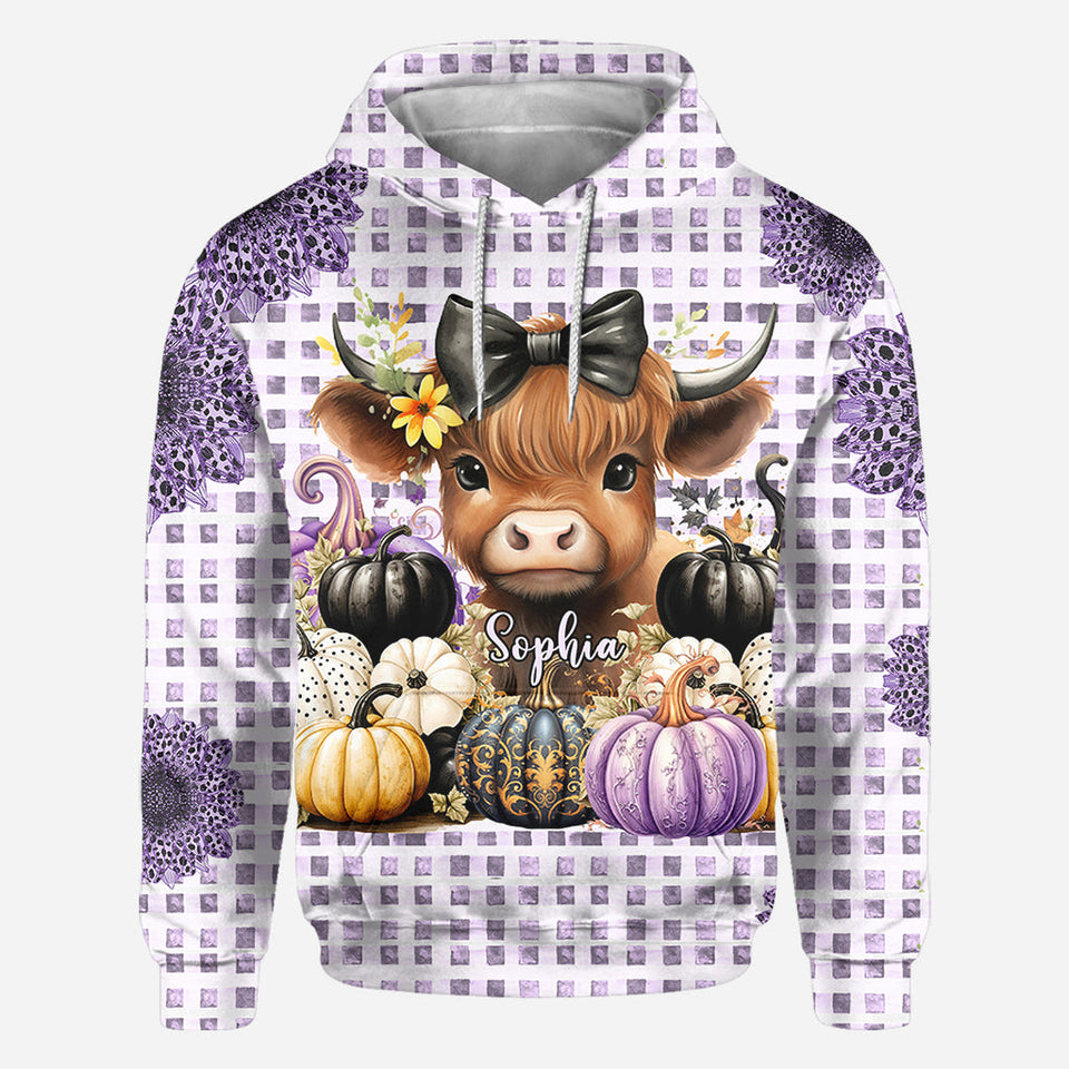 Cute Baby Highland Cow Fall Pumpkins - Personalized All Over Shirt