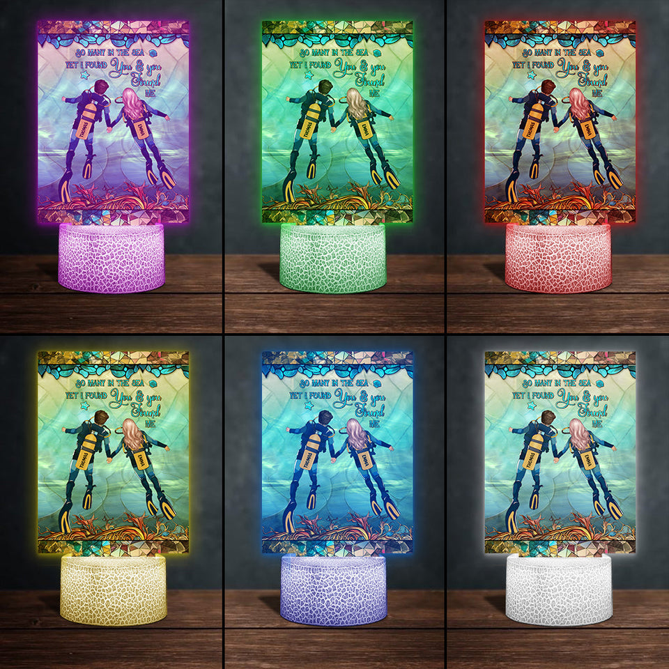 You & Me And The Sea - Personalized Scuba Diving Shaped Plaque Light Base
