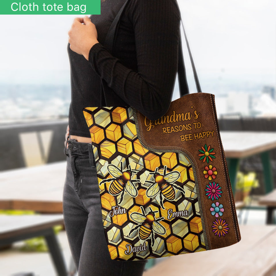 Grandma's Reasons To Be Happy - Personalized Grandma Tote Bag