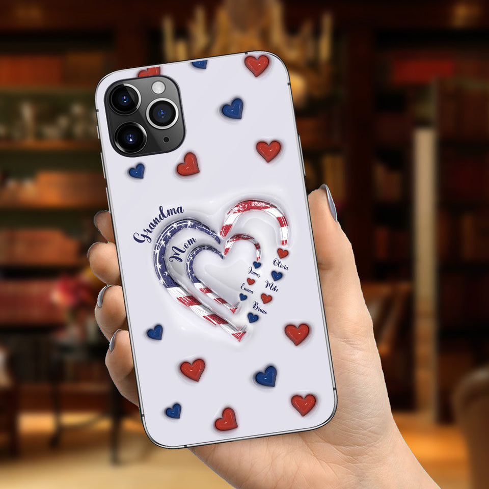 4th Of July Grandma's Hearts - Personalized Grandma Phone Case