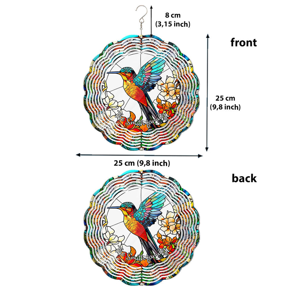 Beautiful Hummingbird Surrounded by Flowers - Personalized Hummingbird Wind Spinner