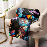 Butterfly Colorful Stained Glass Pattern - Personalized Butterfly Blanket