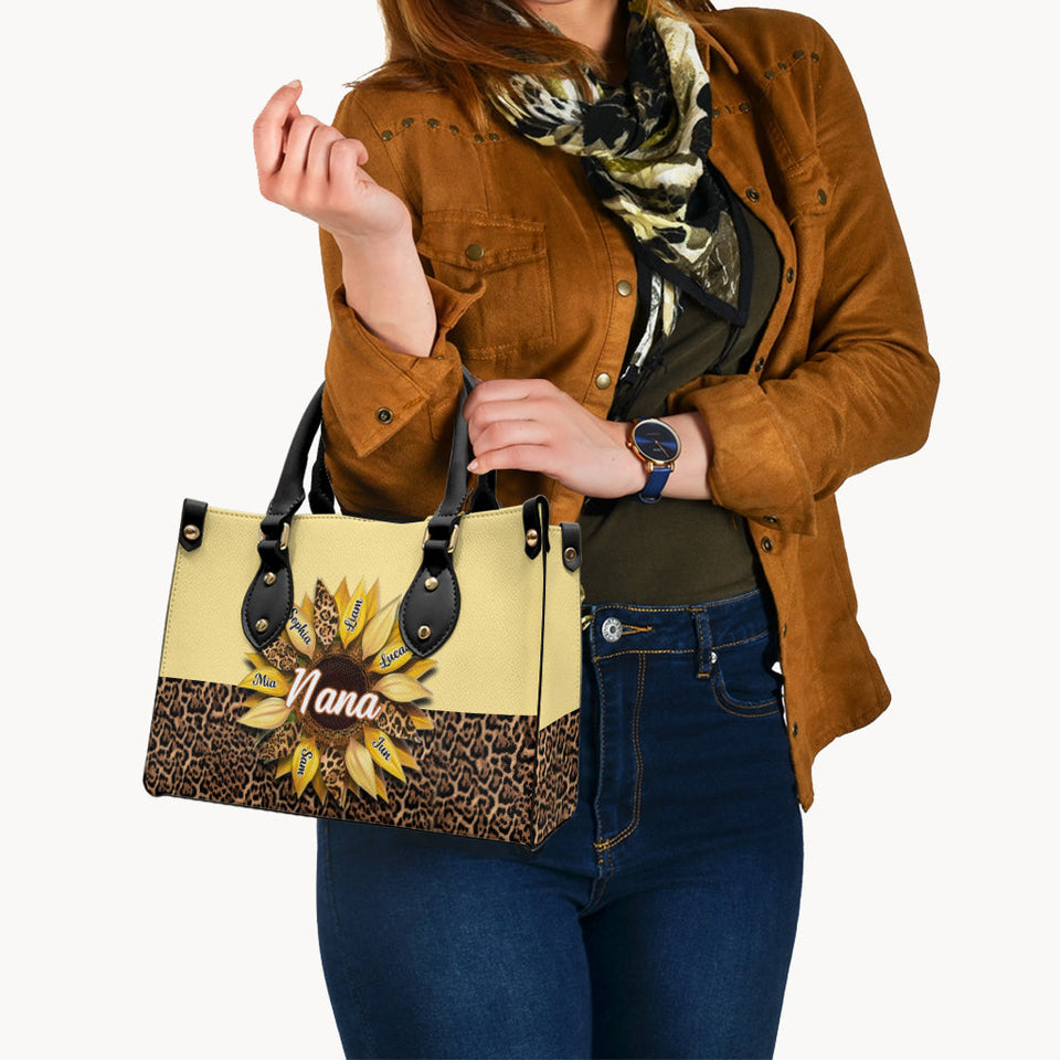 Nana Mom Auntie Family Sunflower - Personalized Grandma Leather Handbag