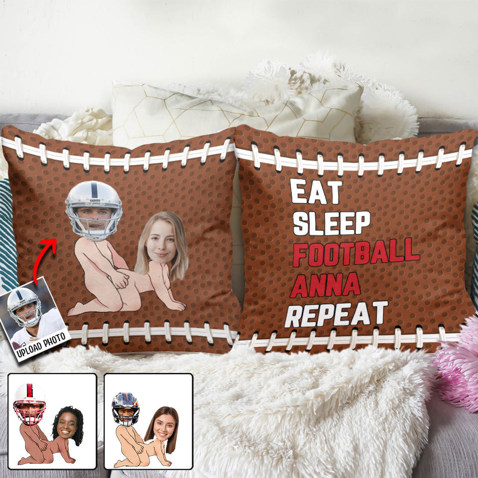 Eat Sleep Football You Repeat - Personalized Football Throw Pillow