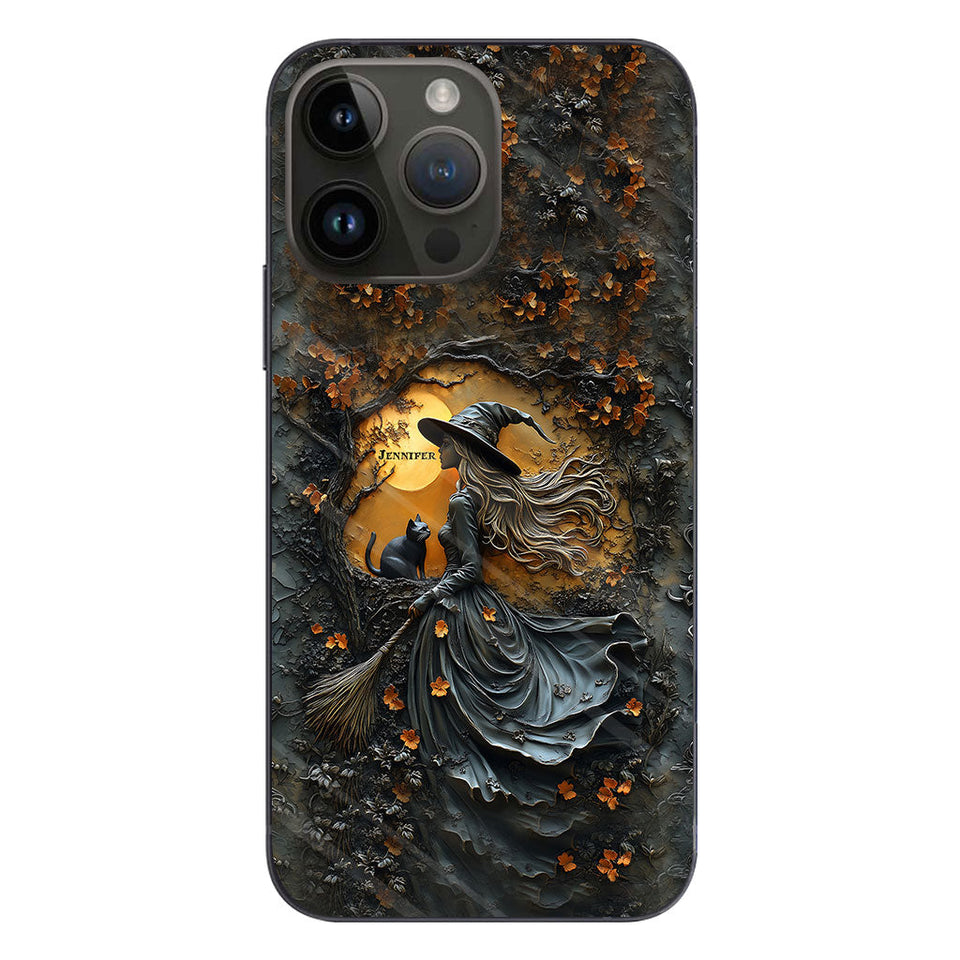 Beautiful Witch & Her Black Cat - Personalized Witch Phone Case
