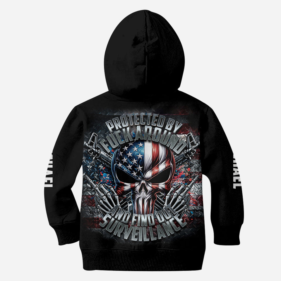 Protected by Fck Around and Find out Surveillance - Personalized Skull All Over Shirt